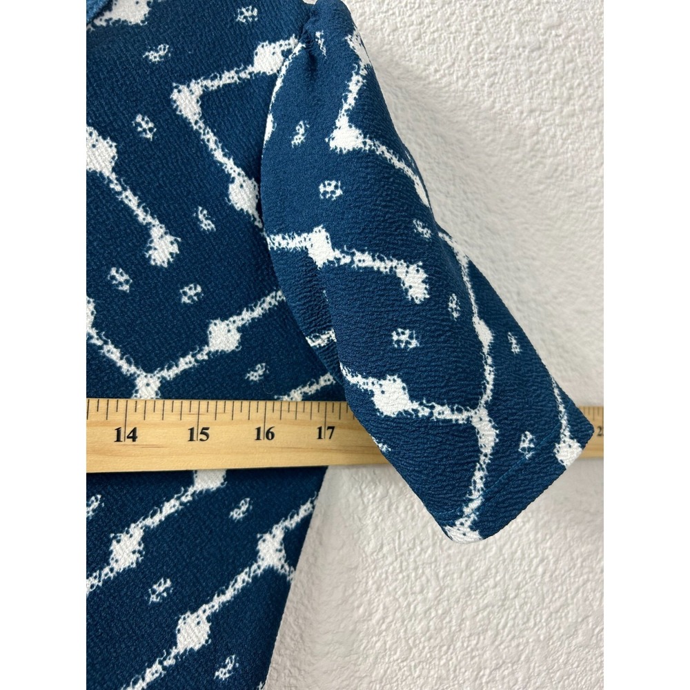 LuLaRoe Blue White Geometric Print Fit Flare Midi Dress Short Sleeve Pockets - Picture 4 of 10
